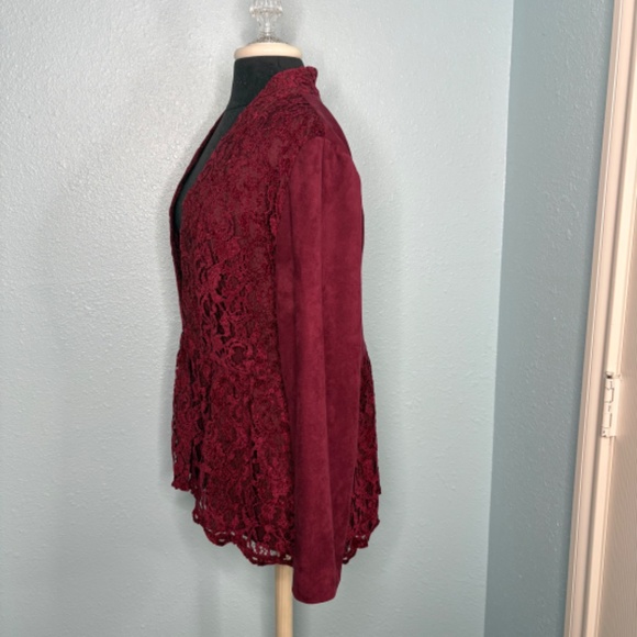 Chico's Burgandy Lace Blazer Jacket - Picture 2 of 13